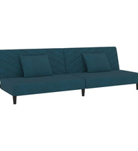 Schlafsofa 2-Sitzer mit 2 Kissen Blau Samt