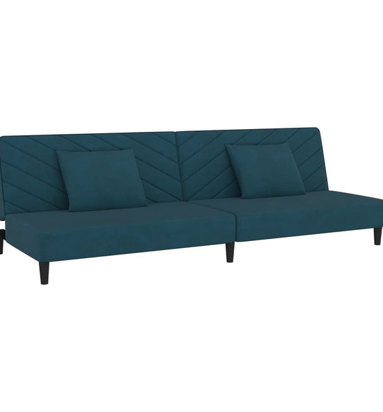 Schlafsofa 2-Sitzer mit 2 Kissen Blau Samt