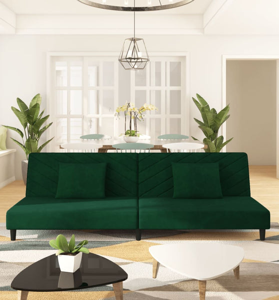 Schlafsofa 2-Sitzer mit 2 Kissen Dunkelgrün Samt