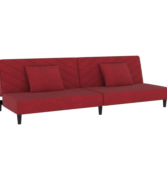 Schlafsofa 2-Sitzer mit 2 Kissen Weinrot Samt
