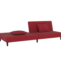 Schlafsofa 2-Sitzer mit 2 Kissen Weinrot Samt