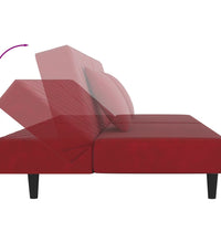 Schlafsofa 2-Sitzer mit 2 Kissen Weinrot Samt