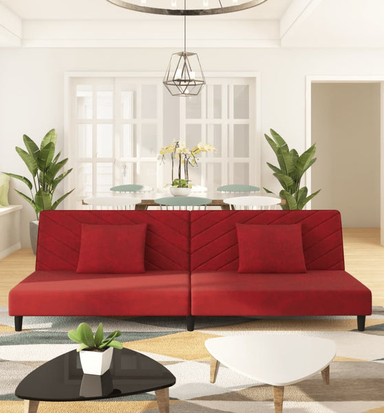Schlafsofa 2-Sitzer mit 2 Kissen Weinrot Samt