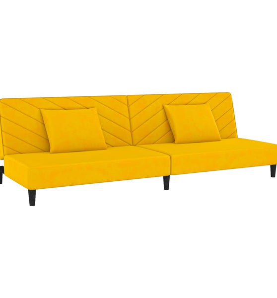 Schlafsofa 2-Sitzer mit 2 Kissen Gelb Samt