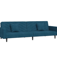 Schlafsofa 2-Sitzer mit 2 Kissen Blau Samt