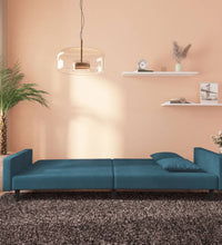 Schlafsofa 2-Sitzer mit 2 Kissen Blau Samt