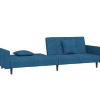 Schlafsofa 2-Sitzer mit 2 Kissen Blau Samt