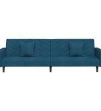 Schlafsofa 2-Sitzer mit 2 Kissen Blau Samt