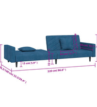 Schlafsofa 2-Sitzer mit 2 Kissen Blau Samt