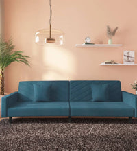 Schlafsofa 2-Sitzer mit 2 Kissen Blau Samt