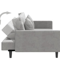 Schlafsofa 2-Sitzer mit 2 Kissen Hellgrau Samt