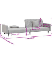 Schlafsofa 2-Sitzer mit 2 Kissen Hellgrau Samt