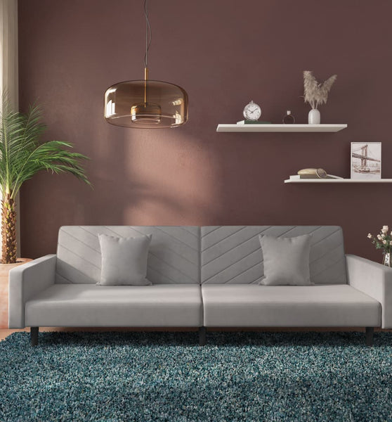 Schlafsofa 2-Sitzer mit 2 Kissen Hellgrau Samt