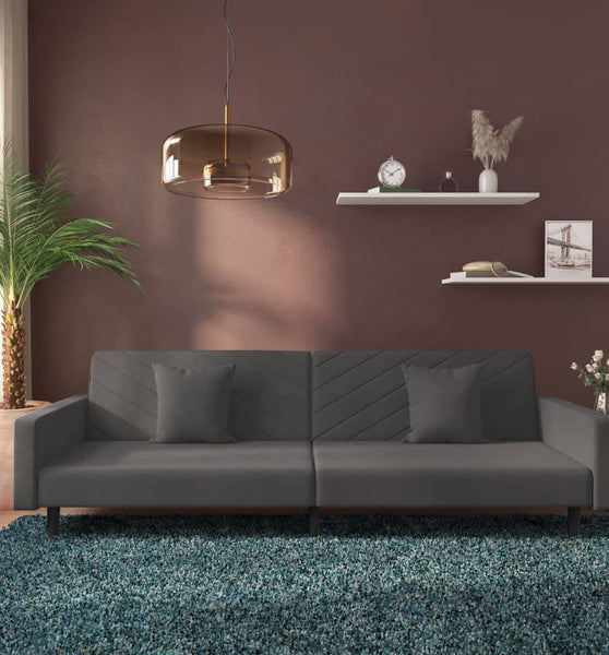 Schlafsofa 2-Sitzer mit 2 Kissen Dunkelgrau Samt