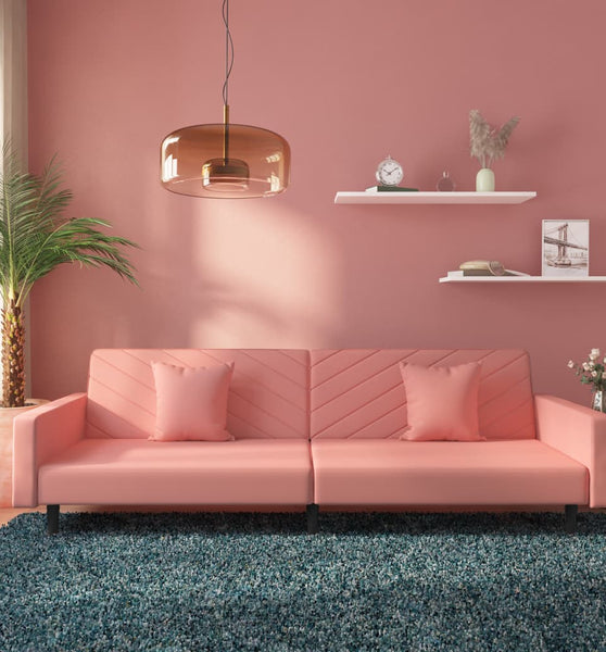Schlafsofa 2-Sitzer mit 2 Kissen Rosa Samt