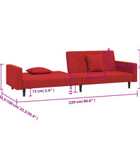 Schlafsofa 2-Sitzer mit 2 Kissen Weinrot Samt