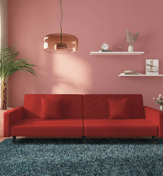 Schlafsofa 2-Sitzer mit 2 Kissen Weinrot Samt