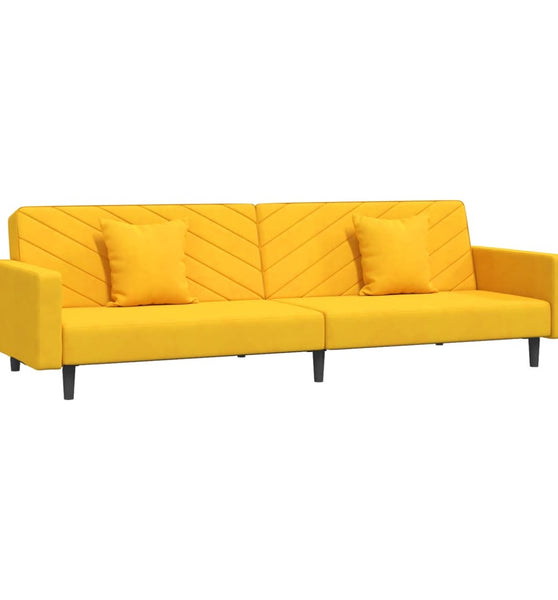 Schlafsofa 2-Sitzer mit 2 Kissen Gelb Samt