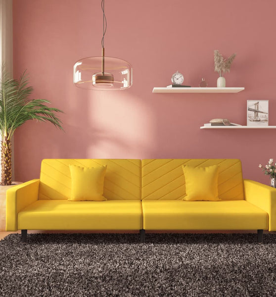 Schlafsofa 2-Sitzer mit 2 Kissen Gelb Samt
