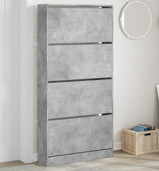 Schuhschrank mit 4 Klappen Betongrau 80x21x163,5 cm