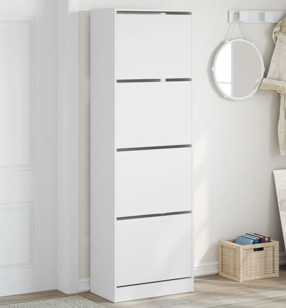 Schuhschrank mit 4 Klappen Weiß 60x34x187,5 cm