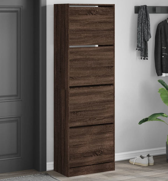 Schuhschrank mit 4 Klappen Braun Eiche-Optik 60x34x187,5 cm