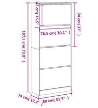 Schuhschrank mit 4 Klappen Weiß 80x34x187,5 cm