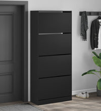 Schuhschrank mit 4 Klappen Schwarz 80x34x187,5 cm