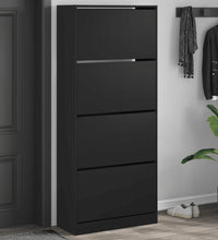 Schuhschrank mit 4 Klappen Schwarz 80x34x187,5 cm