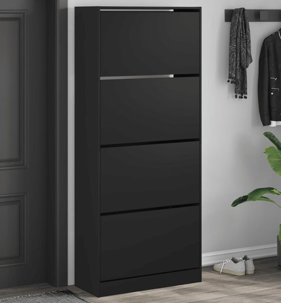 Schuhschrank mit 4 Klappen Schwarz 80x34x187,5 cm