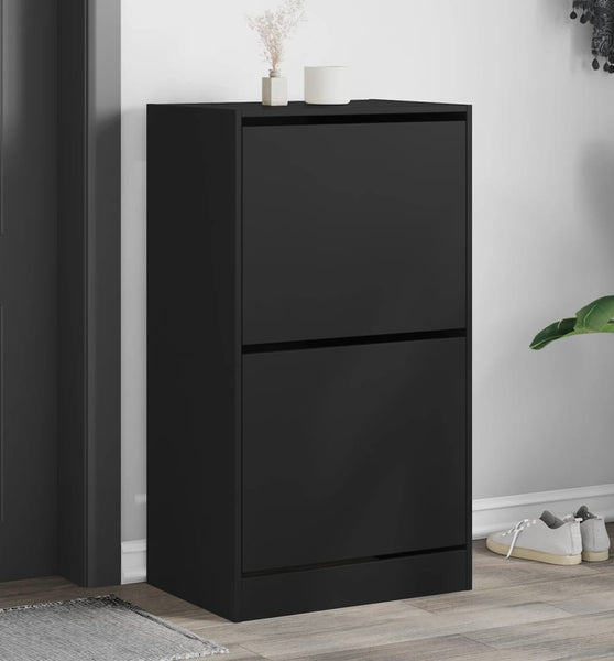 Schuhschrank mit 2 Klappen Schwarz 60x42x108 cm