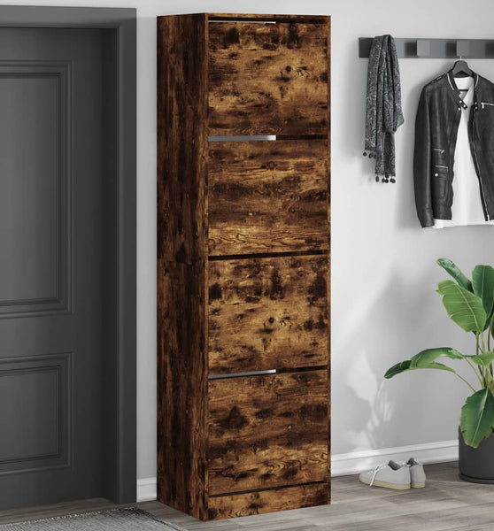 Schuhschrank mit 4 Klappen Räuchereiche 60x42x204 cm