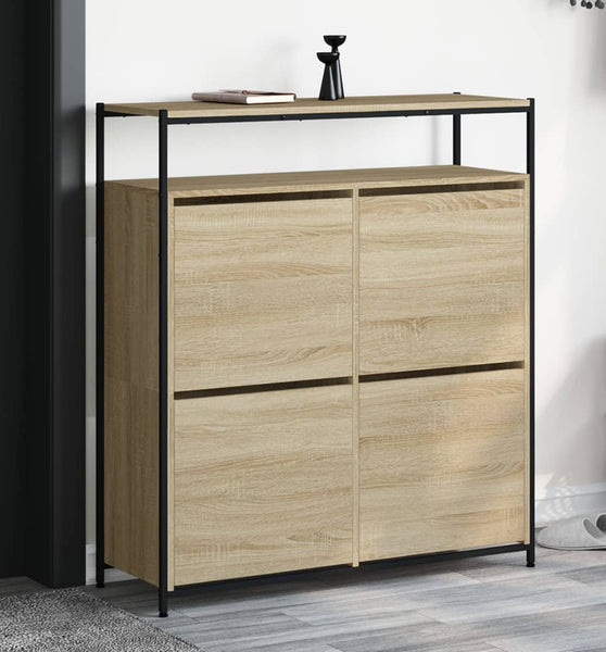 Schuhschrank mit 4 Klappen Sonoma-Eiche 100x34x112 cm