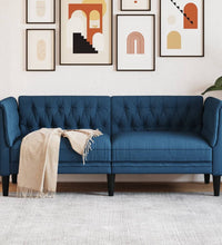Chesterfield-Sofa 2-Sitzer Blau Stoff