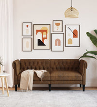 Chesterfield-Sofa 2-Sitzer Braun Stoff