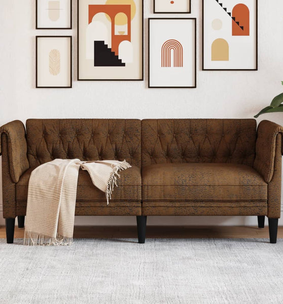 Chesterfield-Sofa 2-Sitzer Braun Stoff