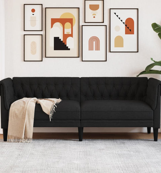 Chesterfield-Sofa 3-Sitzer Schwarz Stoff