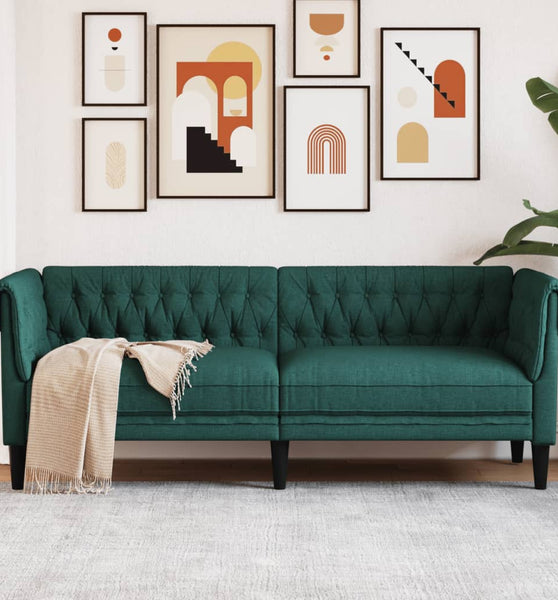 Chesterfield-Sofa 3-Sitzer Dunkelgrün Stoff