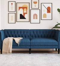Chesterfield-Sofa 3-Sitzer Blau Stoff