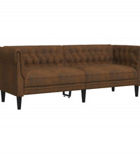 Chesterfield-Sofa 3-Sitzer Braun Stoff