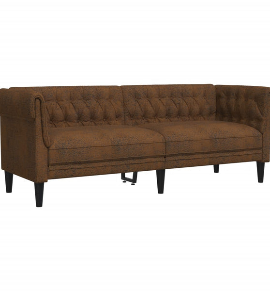 Chesterfield-Sofa 3-Sitzer Braun Stoff