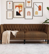 Chesterfield-Sofa 3-Sitzer Braun Stoff