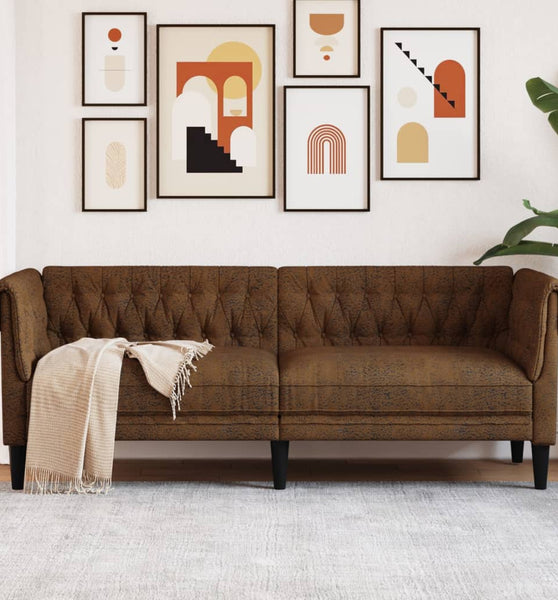 Chesterfield-Sofa 3-Sitzer Braun Stoff