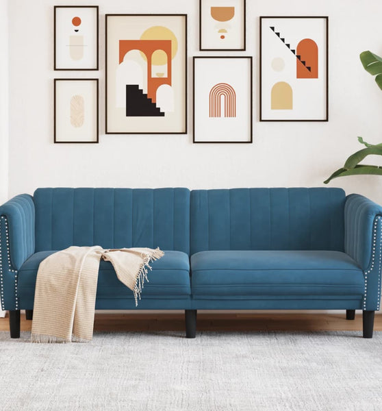 Sofa 3-Sitzer Blau Samt