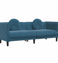 Sofa mit Kissen 3-Sitzer Blau Samt