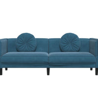 Sofa mit Kissen 3-Sitzer Blau Samt