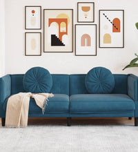 Sofa mit Kissen 3-Sitzer Blau Samt