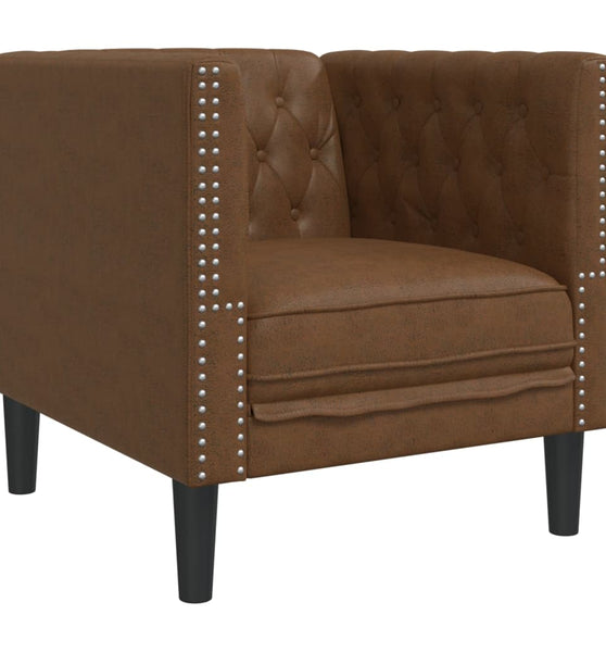 Chesterfield-Sessel Braun Kunstleder in Wildleder-Optik
