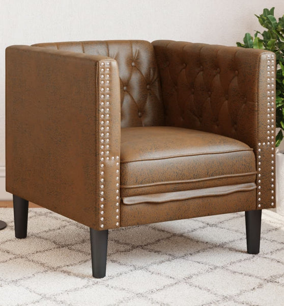 Chesterfield-Sessel Braun Kunstleder in Wildleder-Optik