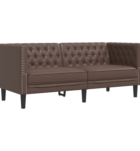 Chesterfield-Sofa 2-Sitzer Braun Kunstleder
